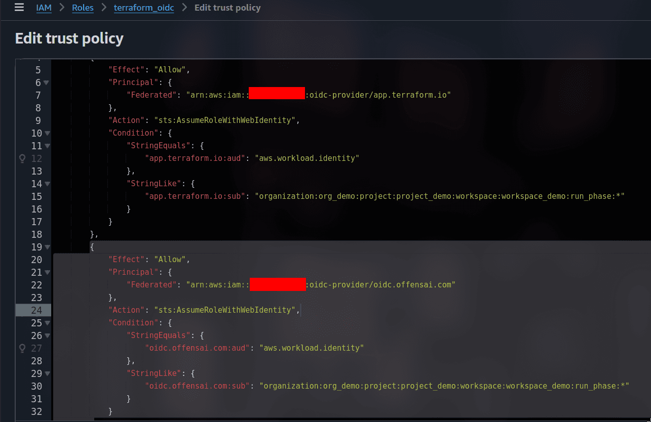 edit panel for AWS trust role relationship