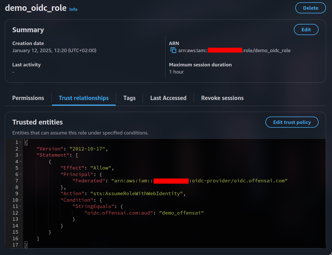 Identity provider based on OIDC created in AWS
