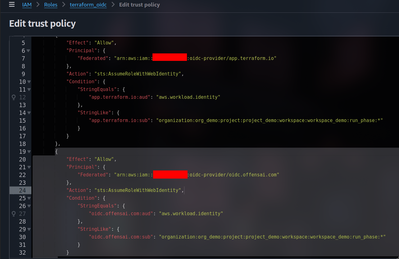 edit panel for AWS trust role relationship