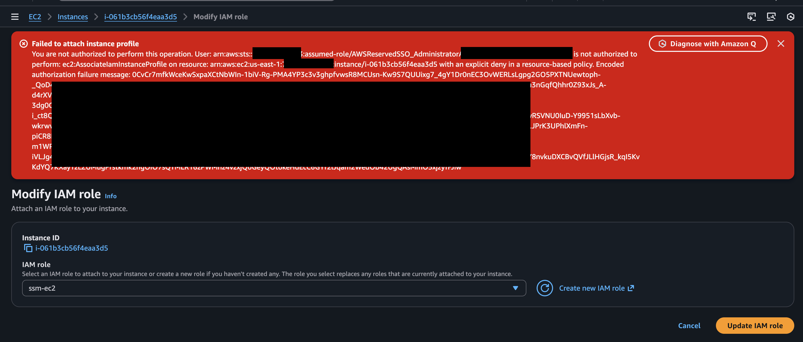 Access denied when attempting to attach IAM role